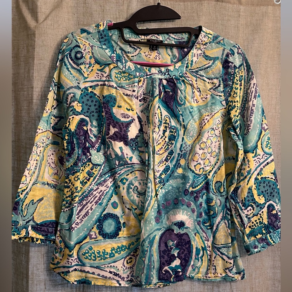 Talbots Blue and Yellow Patterned Blouse